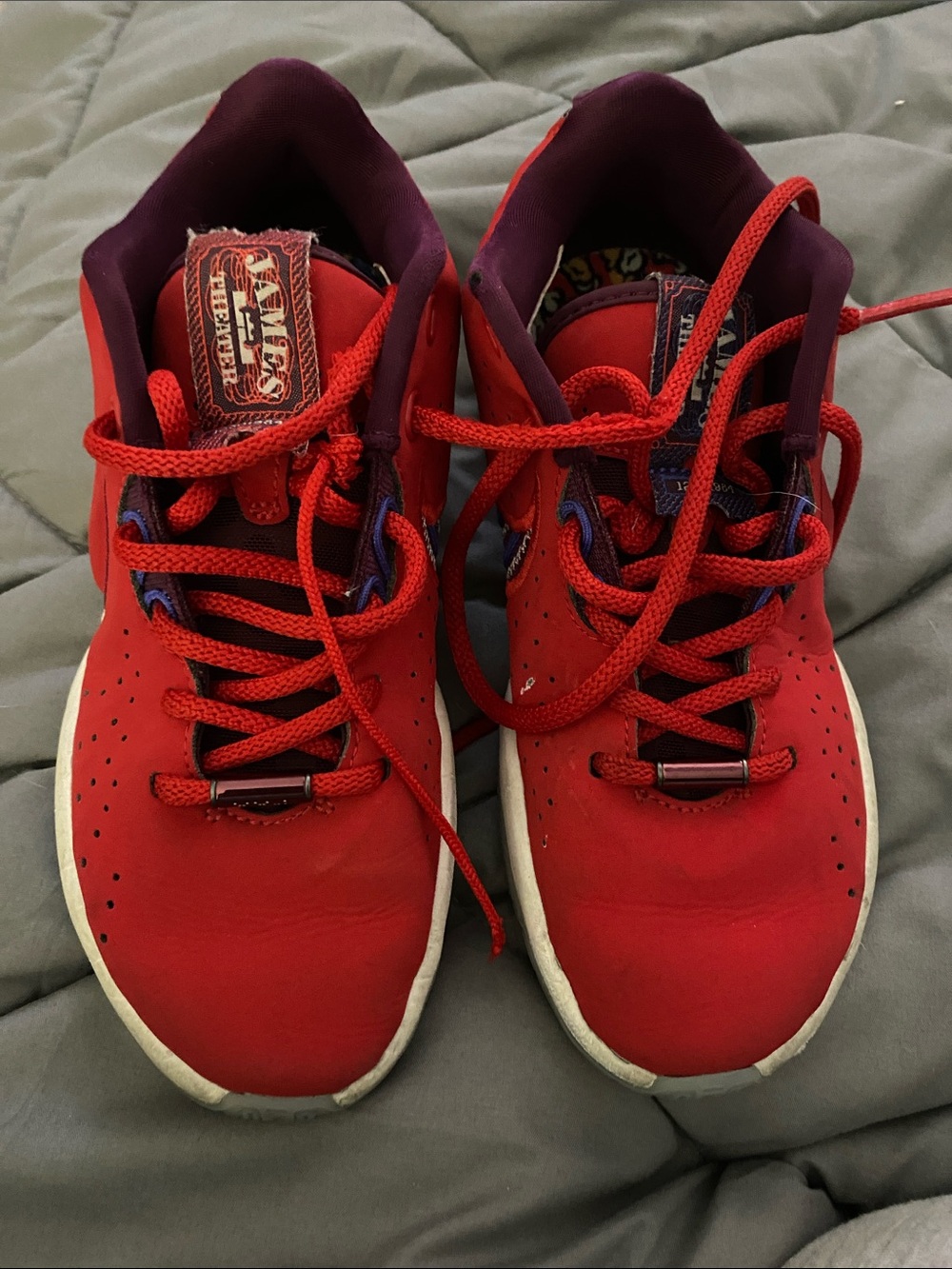 Red Kids Lace-Up Sneakers with Purple Collar